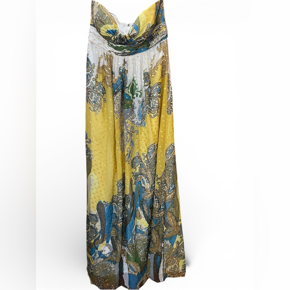 Y2K Aiden Mattox Silk Vibrant Strapless Paisley Maxi Dress 34
